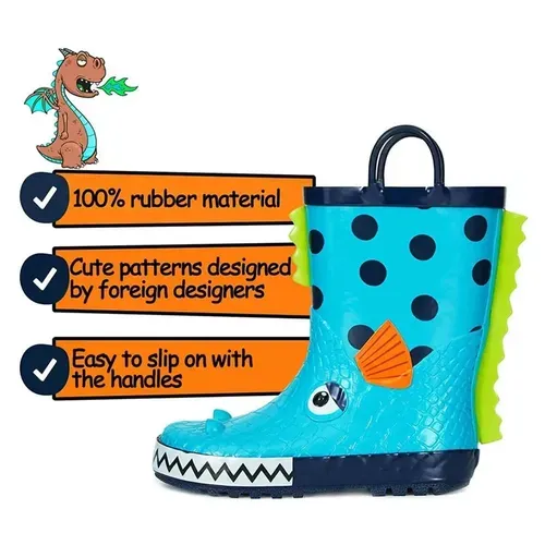 Kids Boys Rain Boots Rubber Piranha   - KKOMFORME