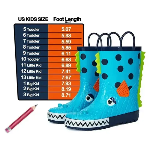 Kids Boys Rain Boots Rubber Piranha   - KKOMFORME