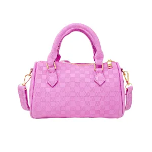 Kids Checkered Canvas Duffle Handbag - Lavender