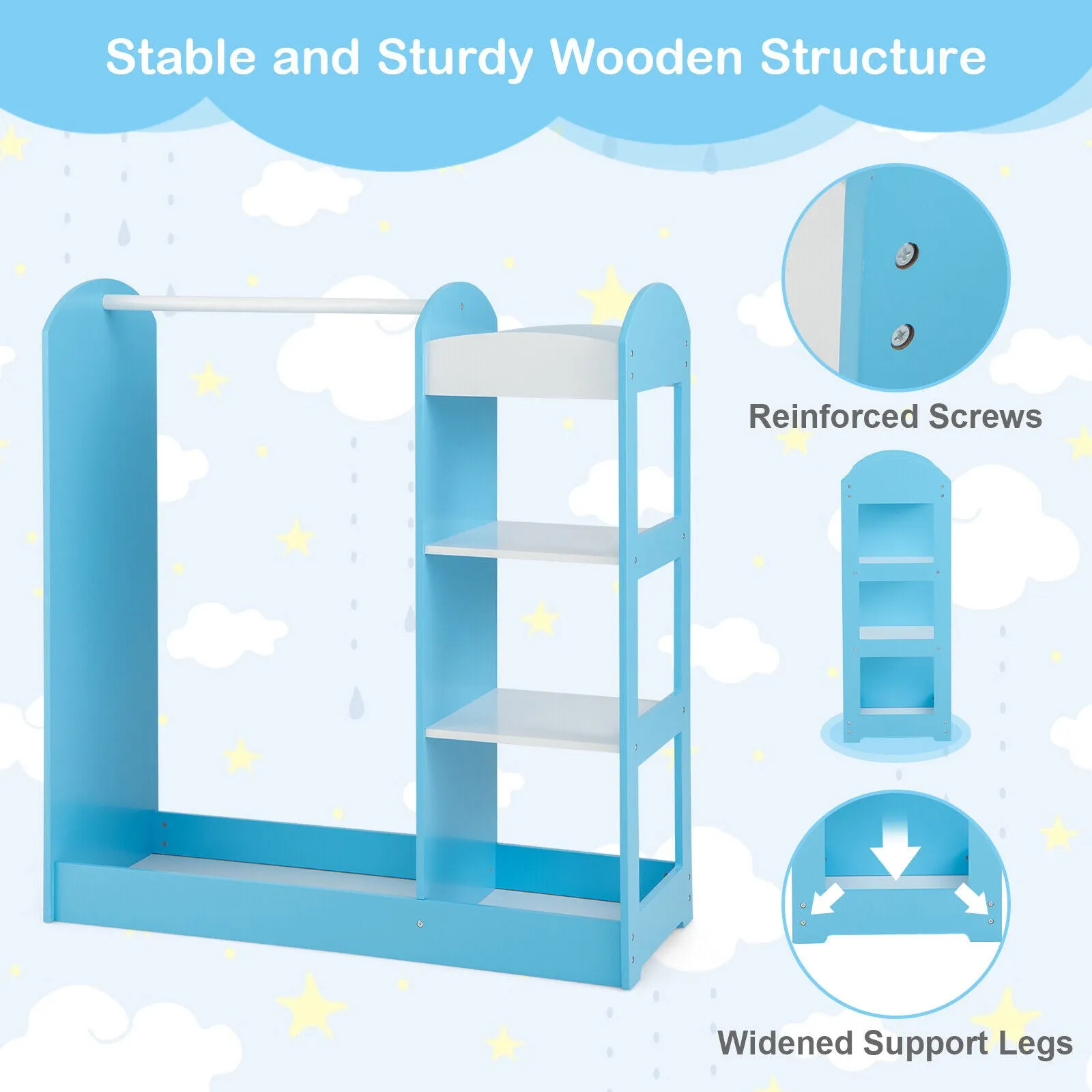 Kids Dress Up Storage with Mirror-Blue