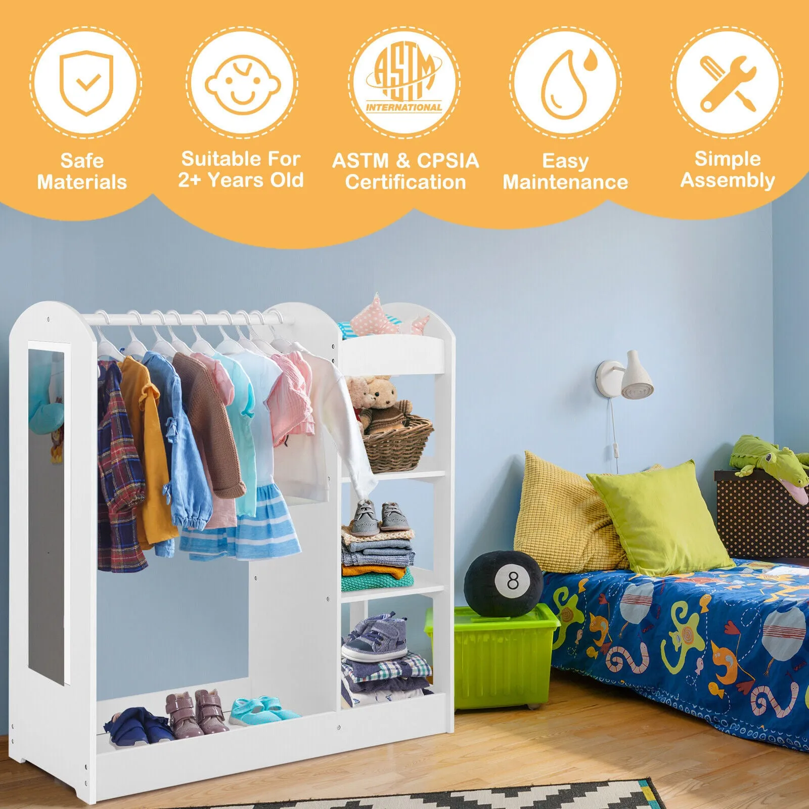 Kids Dress Up Storage with Mirror-White