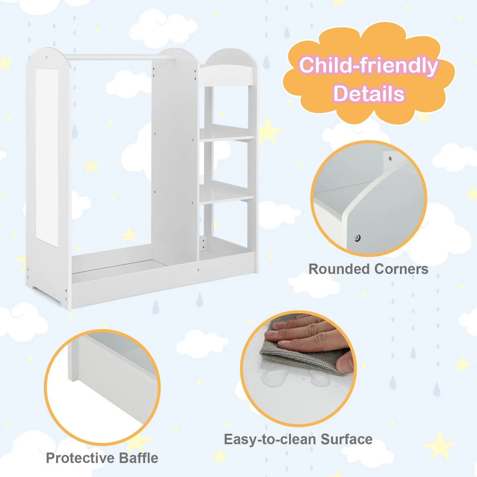 Kids Dress Up Storage with Mirror-White