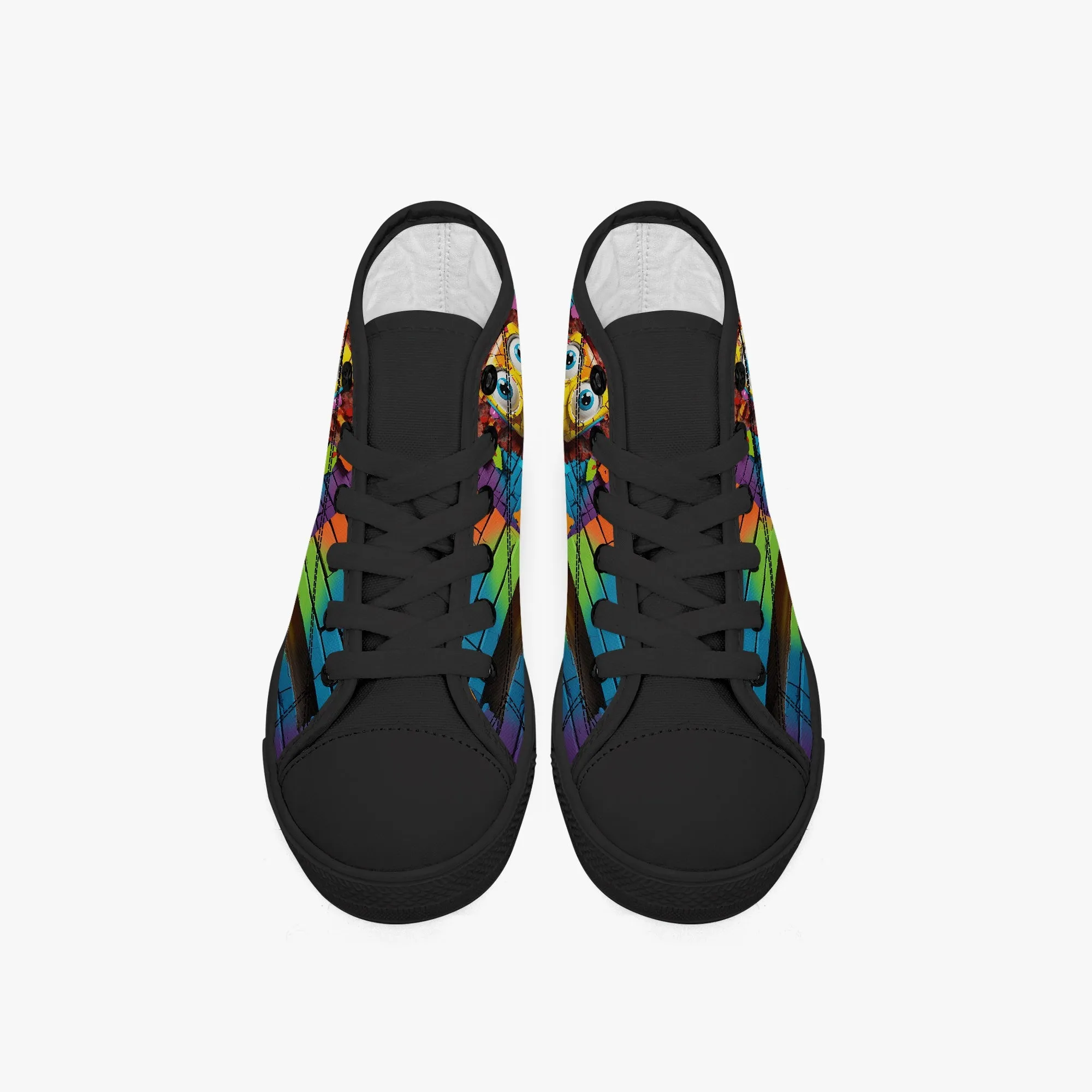 Kid’s High-Top Canvas Shoes-Black Kids' High-Top Canvas Shoes – Cartoon 3D Robot Breaking Through Crack Wall