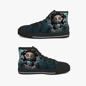 Kid’s High-Top Canvas Shoes-Black Kids' High-Top Canvas Shoes – Cartoon 3D Robot Breaking Through Crack Wall