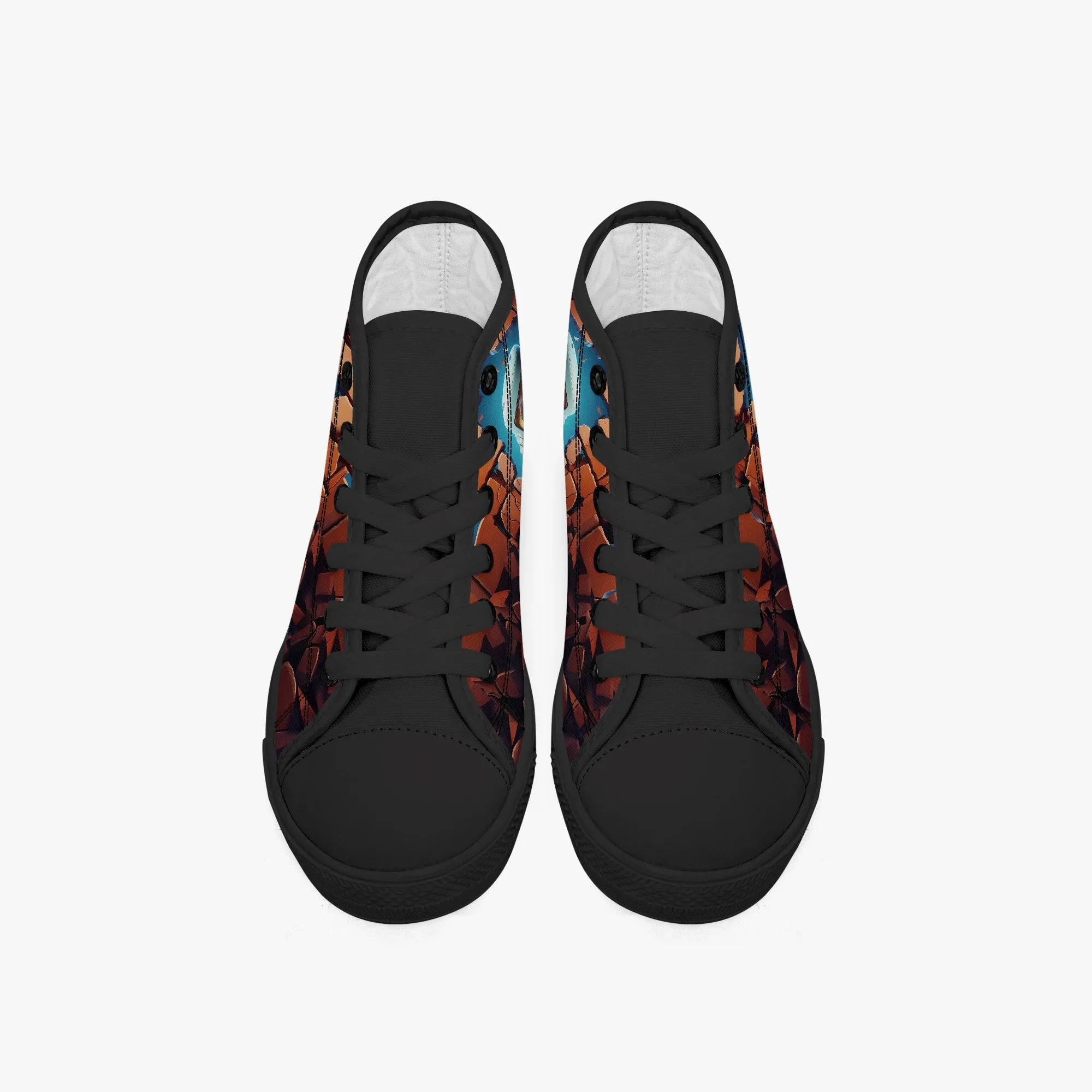 Kid’s High-Top Canvas Shoes-Black Kids' High-Top Canvas Shoes – Cartoon 3D Robot Breaking Through Crack Wall