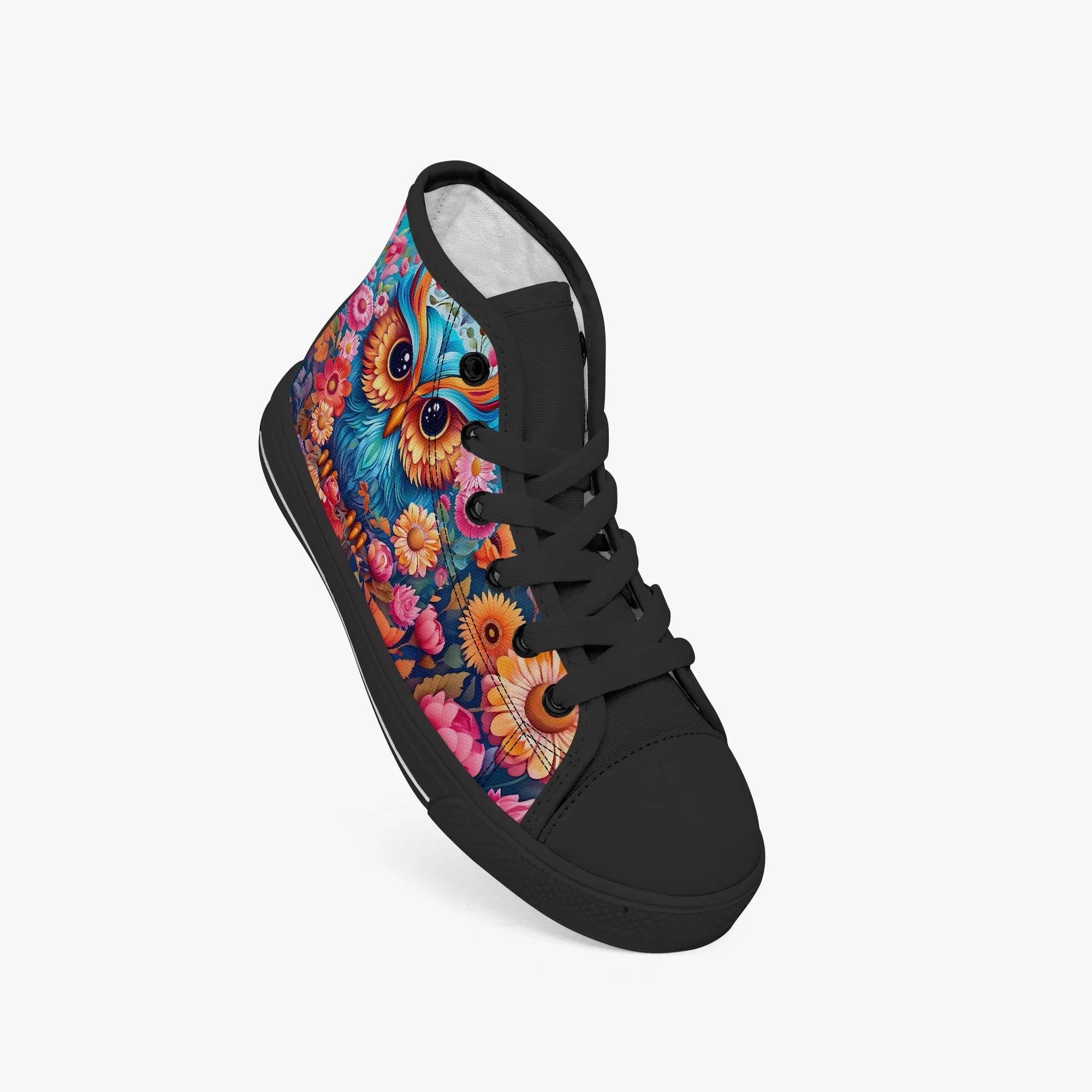 Kids' High-Top Canvas Shoes – Cartoon 3D Owl Flower Design kids canvas sneaker