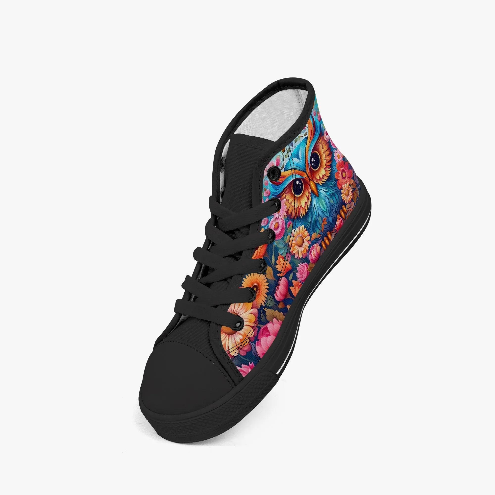 Kids' High-Top Canvas Shoes – Cartoon 3D Owl Flower Design kids canvas sneaker