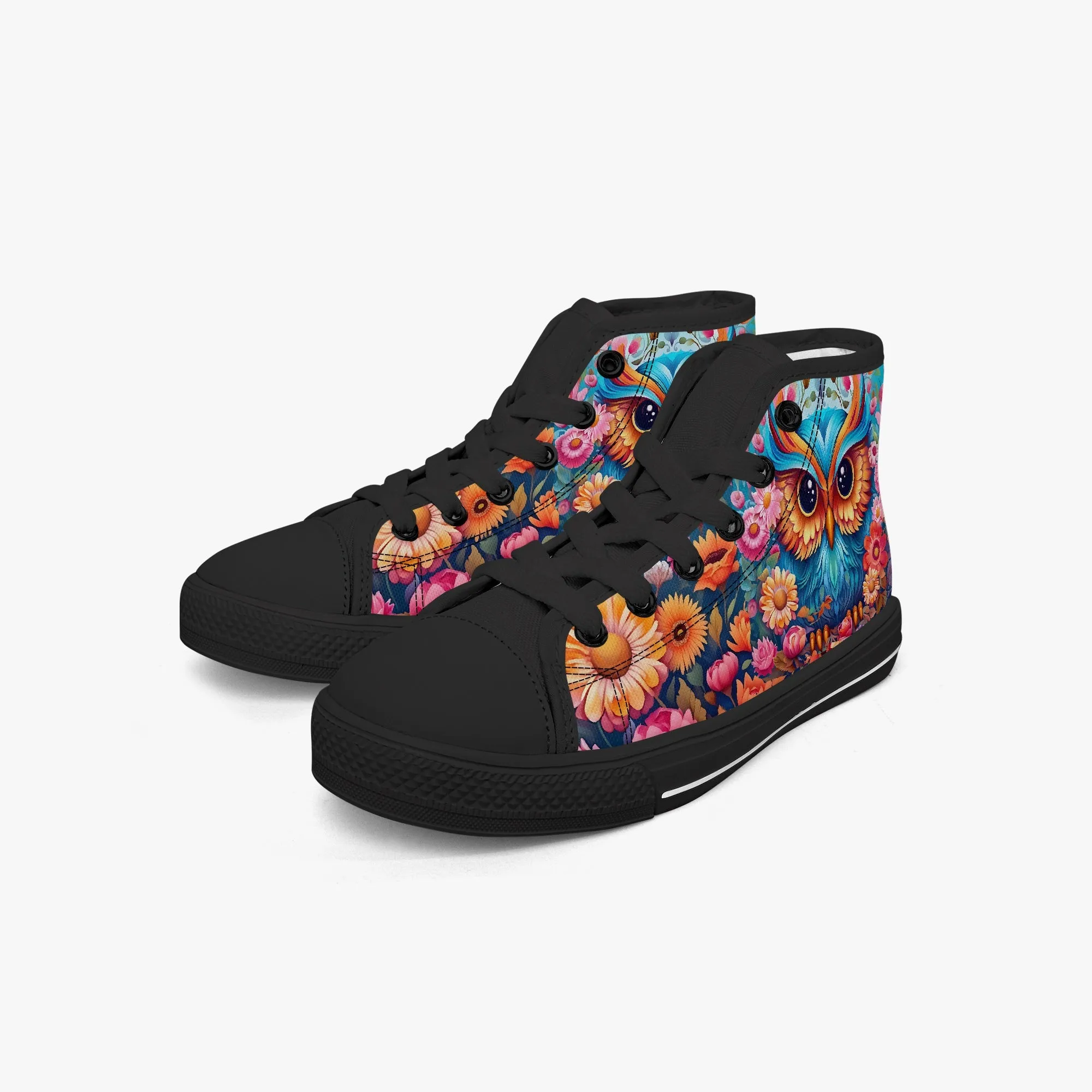 Kids' High-Top Canvas Shoes – Cartoon 3D Owl Flower Design kids canvas sneaker