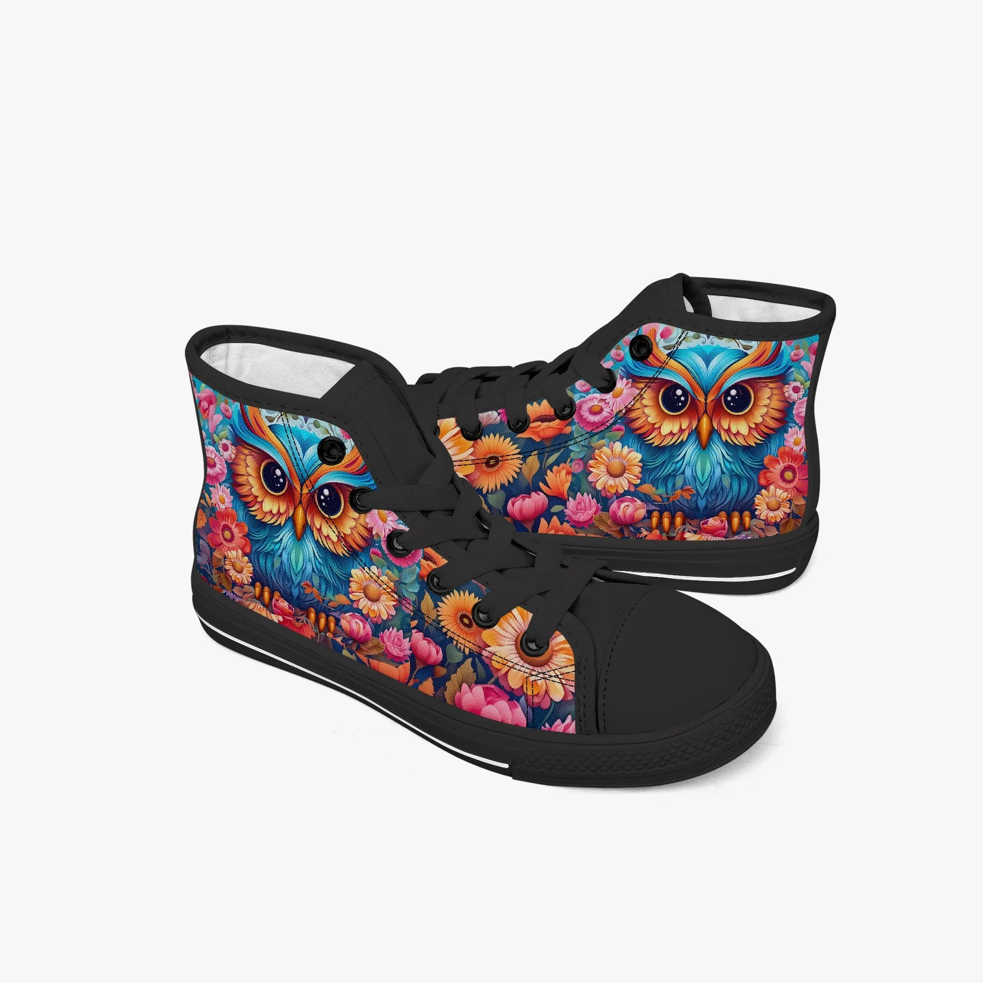 Kids' High-Top Canvas Shoes – Cartoon 3D Owl Flower Design kids canvas sneaker