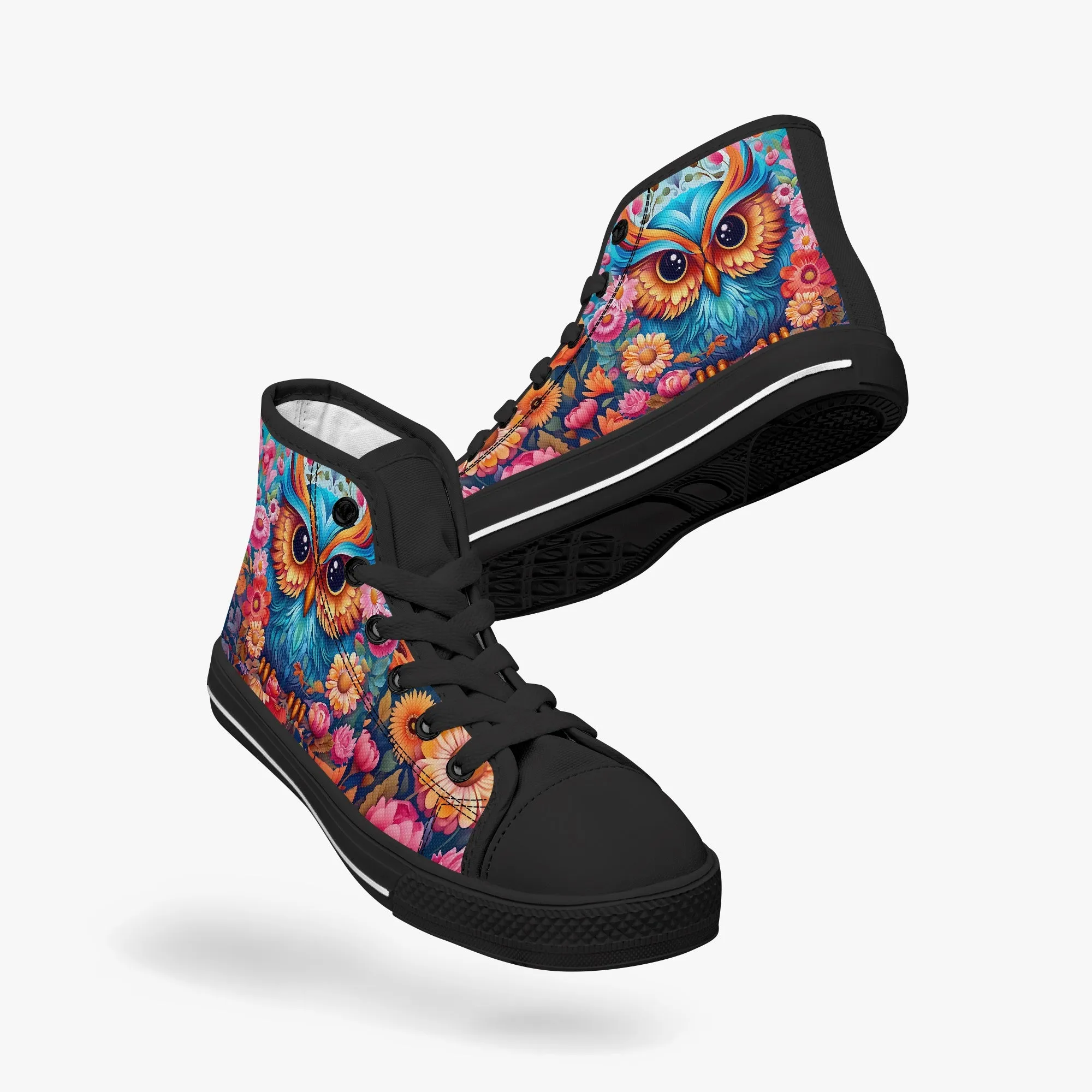 Kids' High-Top Canvas Shoes – Cartoon 3D Owl Flower Design kids canvas sneaker
