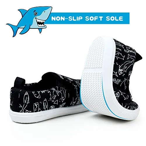 KIZWANT Toddler Boys Slip-On Canvas Sneakers, Black/Shark, Size 13 M US Little Kid