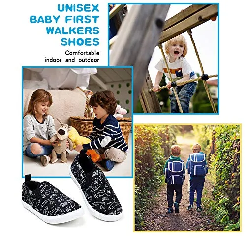 KIZWANT Toddler Boys Slip-On Canvas Sneakers, Black/Shark, Size 13 M US Little Kid