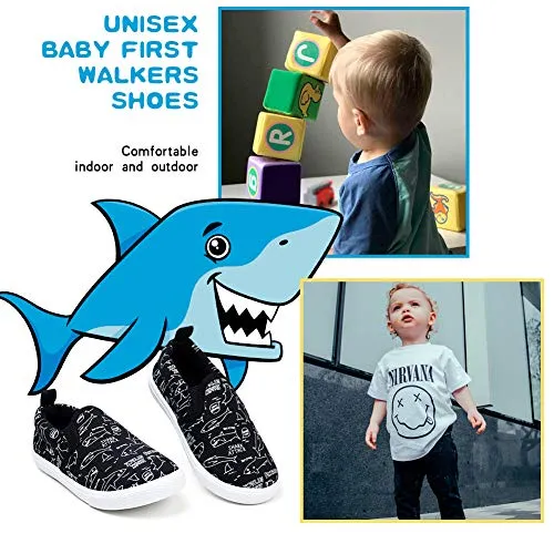 KIZWANT Toddler Boys Slip-On Canvas Sneakers, Black/Shark, Size 13 M US Little Kid