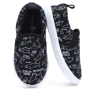 KIZWANT Toddler Boys Slip-On Canvas Sneakers, Black/Shark, Size 13 M US Little Kid