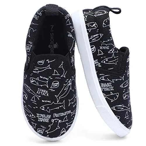 KIZWANT Toddler Boys Slip-On Canvas Sneakers, Black/Shark, Size 13 M US Little Kid
