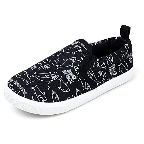 KIZWANT Toddler Boys Slip-On Canvas Sneakers, Black/Shark, Size 13 M US Little Kid
