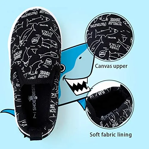 KIZWANT Toddler Boys Slip-On Canvas Sneakers, Black/Shark, Size 13 M US Little Kid