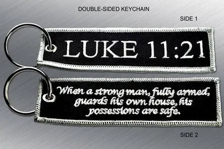 LUKE 11:21 EMBROIDERED KEYCHAIN TAG