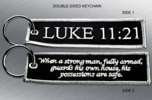 LUKE 11:21 EMBROIDERED KEYCHAIN TAG