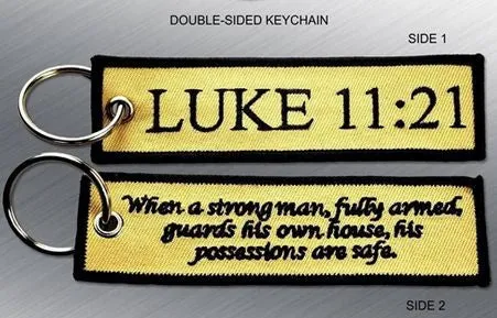 LUKE 11:21 EMBROIDERED KEYCHAIN TAG