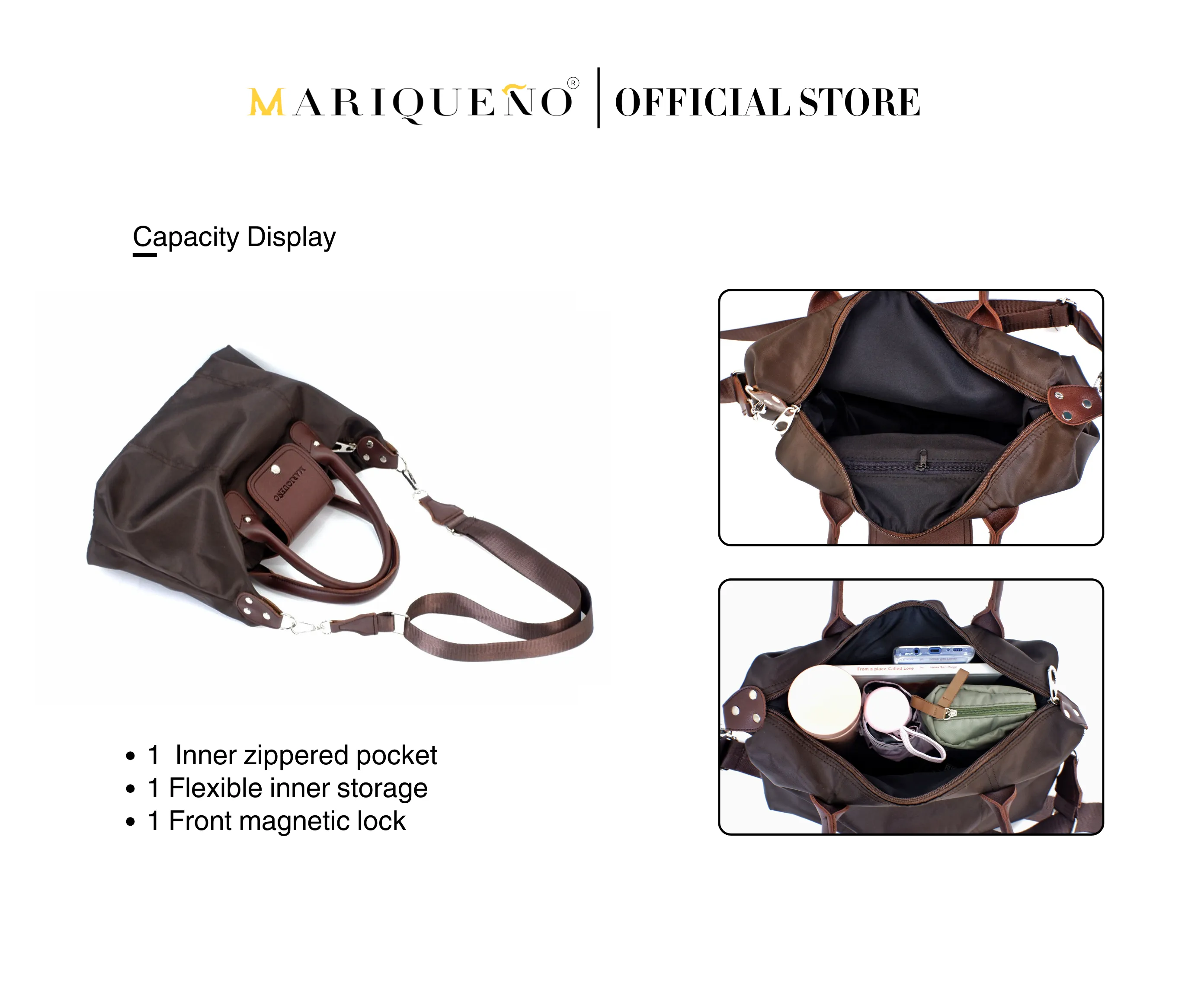 MARTHA Nylon Canvas Tote Bag in Choco Brown
