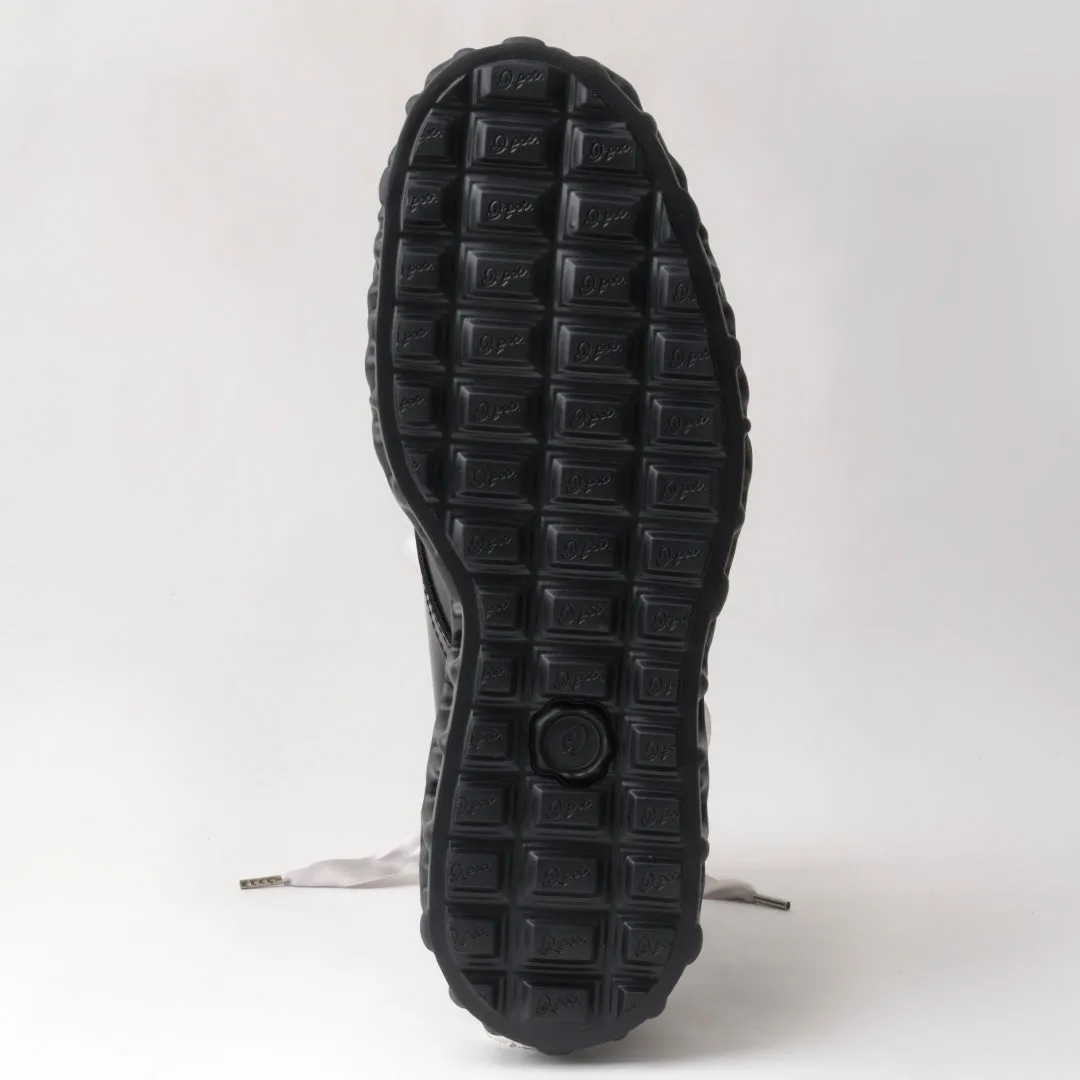 Melting Chocolate Satin Ribbon Lace Up Leather Boots (Black)【Japan Jewelry】