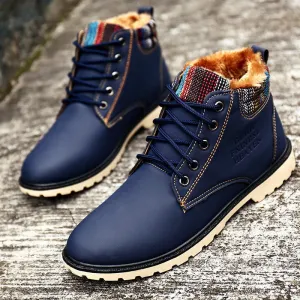 Men Boots Warm Leather Blue Army Boots Fashion Waterproof Ankle Boots Plush Rubber Yellow Shoes Round Toe G5