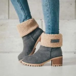 Mid-Tube Plus Velvet Warm Cotton Boots Thick Heel 5cm