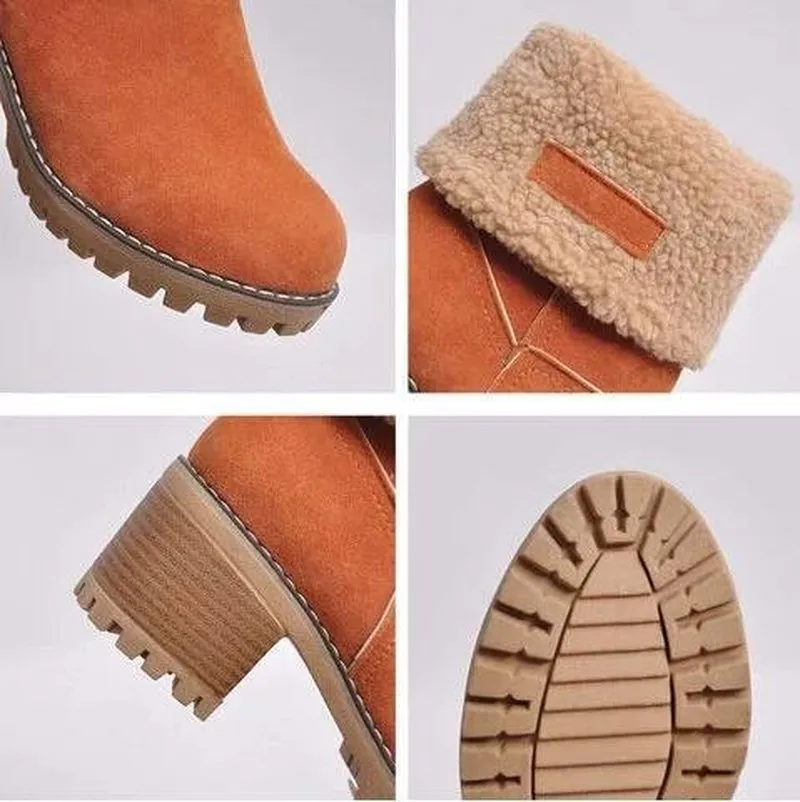 Mid-Tube Plus Velvet Warm Cotton Boots Thick Heel 5cm