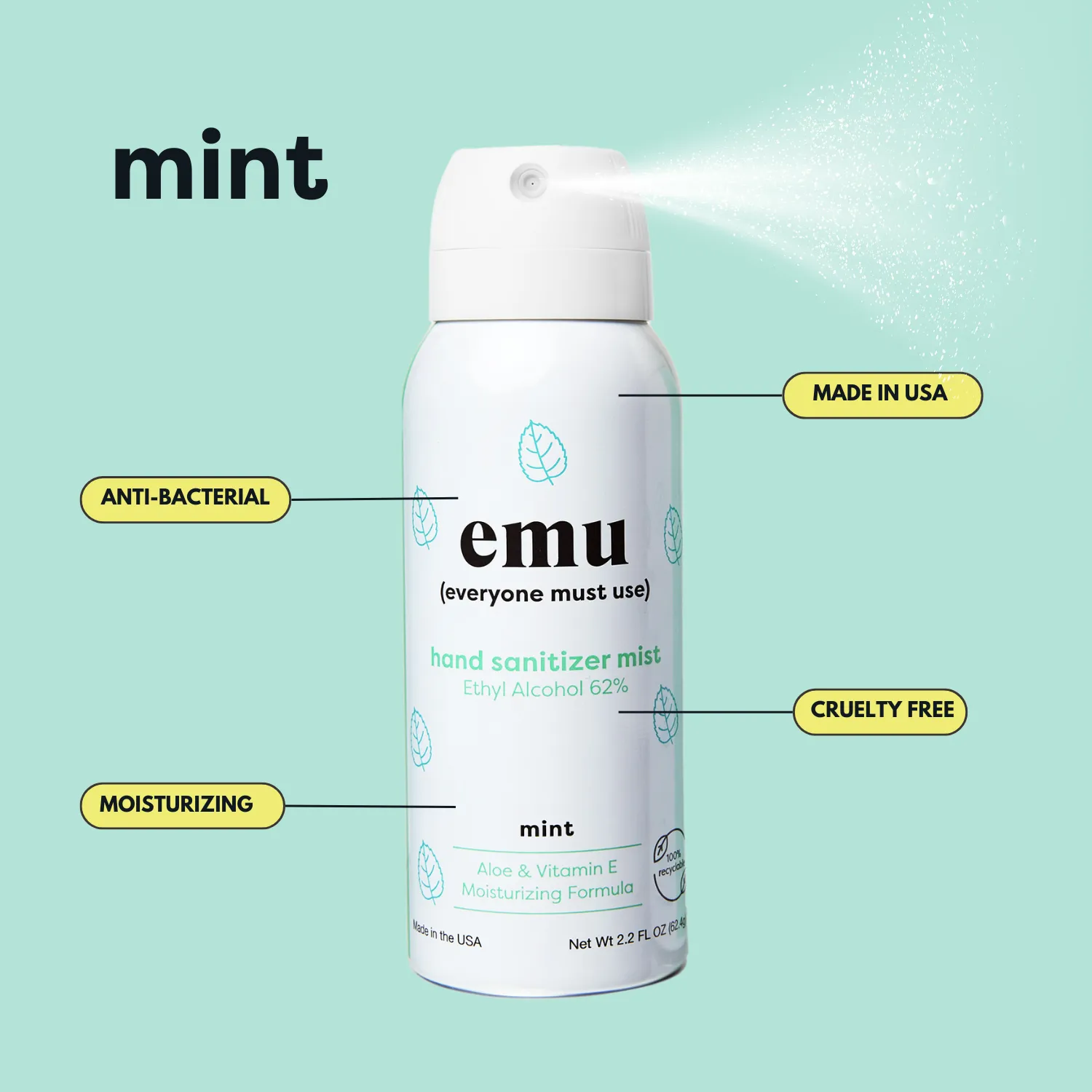 Mint Moisturizing Sanitizer Mist 2.2oz  - 24 Pack (Copy)