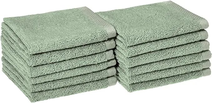 New AmazonBasics Quick-Dry Bathroom Washcloth, 100% Cotton, Set of 12, Seafoam Green