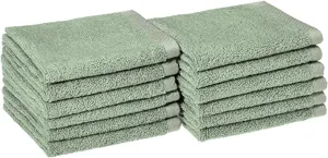 New AmazonBasics Quick-Dry Bathroom Washcloth, 100% Cotton, Set of 12, Seafoam Green