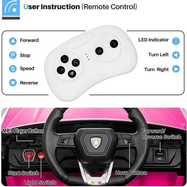 New Assembled, was store display, Uhomepro Lamborghini 12 V Powered Ride on Cars, Remote Control, Battery Powered, Pink