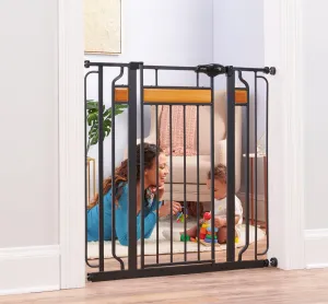New in box! Regalo Tall Home Accents Baby Gate, Black! Stands 37” tall! Two 4” extensions included