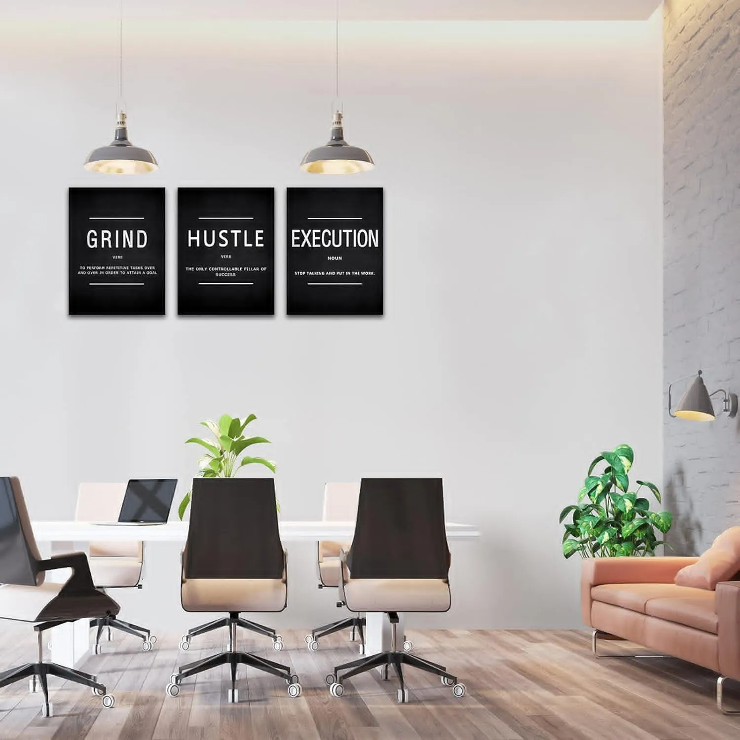 NEW of 3 Canvas Painting Wall Art, Grind Hustle Execution Motivational Wall Art Decoration Posters Prints for Living Room Bedroom, Office Decor, Gallery-Wrapped Canvas Art Set of 3 Framed Ready to Hang, 12x16in Each Canvas
