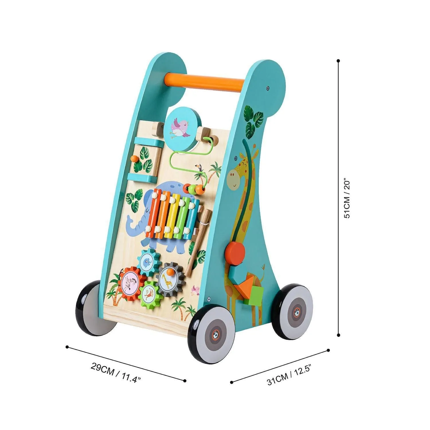 New Retails $119  Teamson Kids Preschool Play Lab Wooden Baby Walker and Activity Station, Natural/Blue, box is slightly distressed