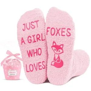 Novelty Pink Fuzzy Fox Socks for Big Girls Teen Teenager Silly Kids Socks, Fox Gifts for Girls Gifts 7-10 Years