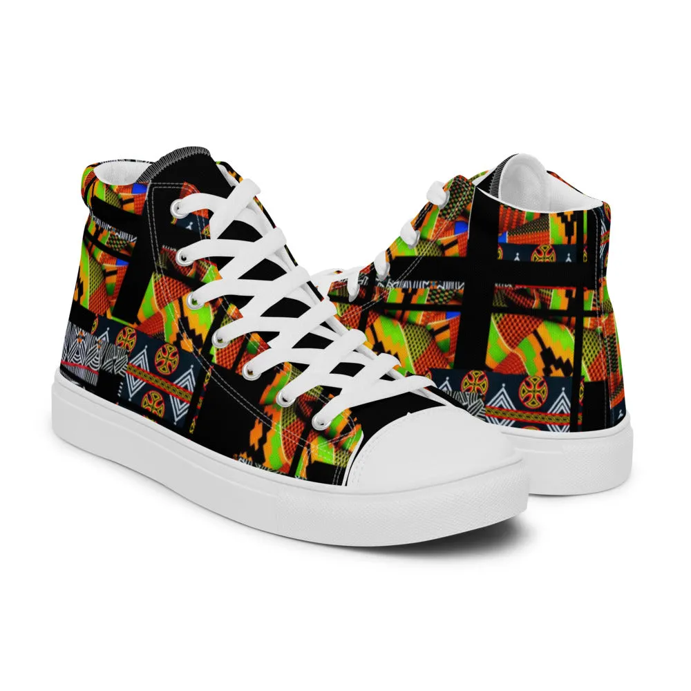 Origen Destination |On-Arrival Point of Origen African Symbol-inspired Women’s high top canvas shoes