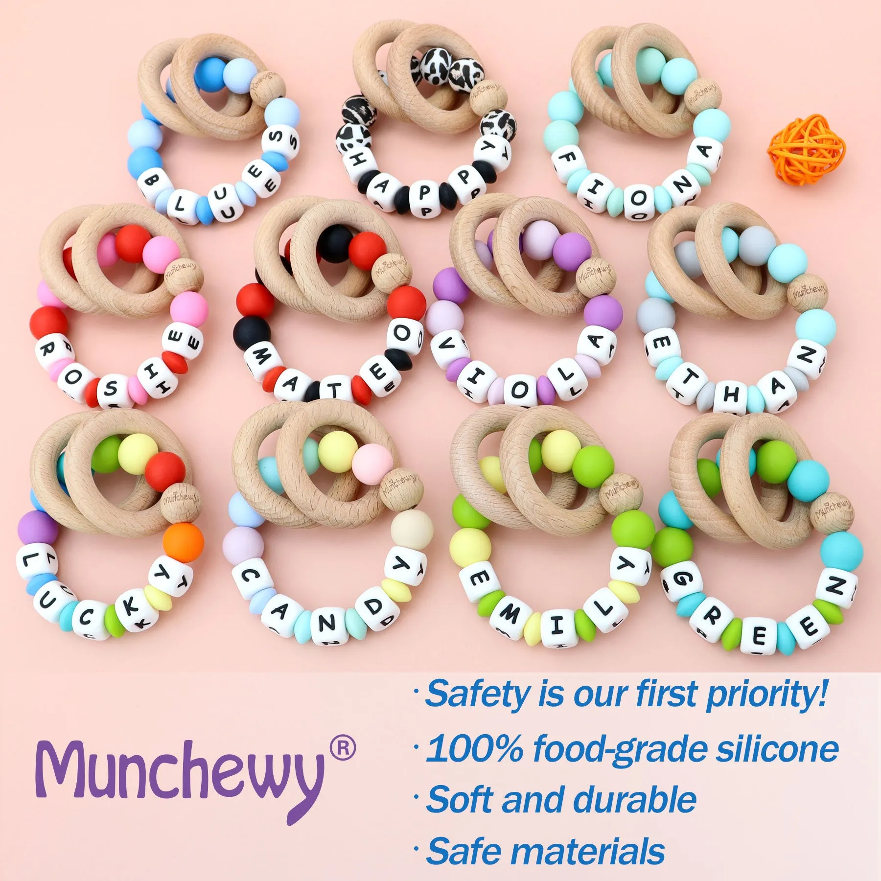 Personalized Teether Ring with Name (Mixed Color)