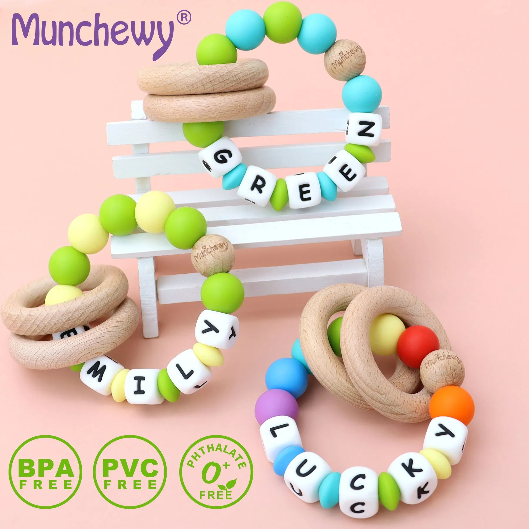 Personalized Teether Ring with Name (Mixed Color)