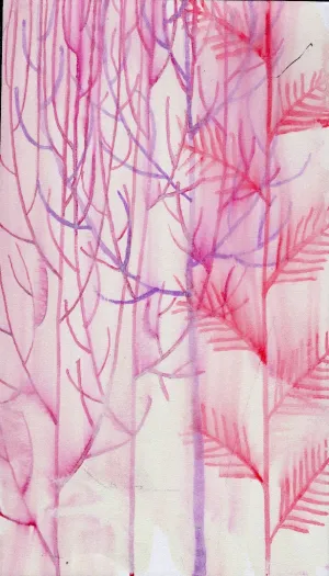 Pink Pines — Study   - Original Watercolor/Guache Painting = Abstract Landscape