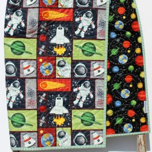Planets Quilt, Space Crib Bedding, Solar System Quilt, Science Nursery Decor, Astronomy Blanket for Baby, Cot, Navy Blue, Moon Rocket Boys
