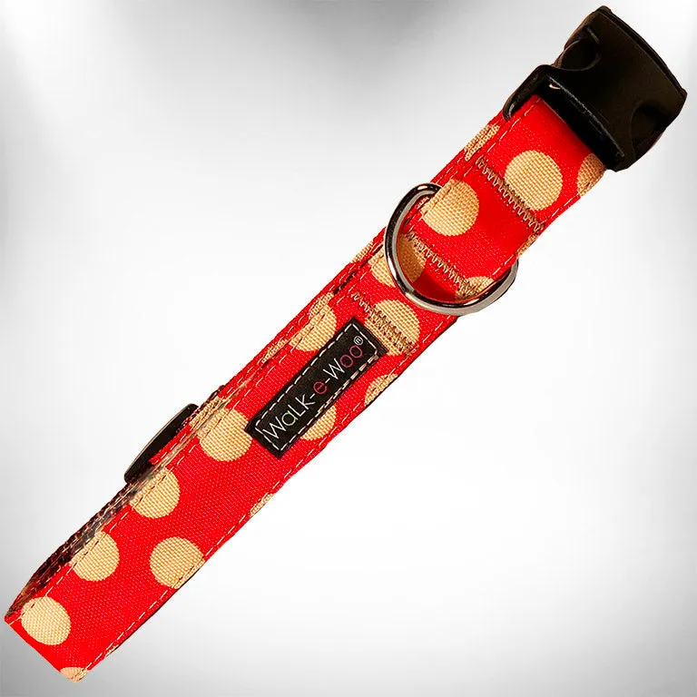 Polka Dot Dog Collars, Leads and Bows on Red - 3 Styles