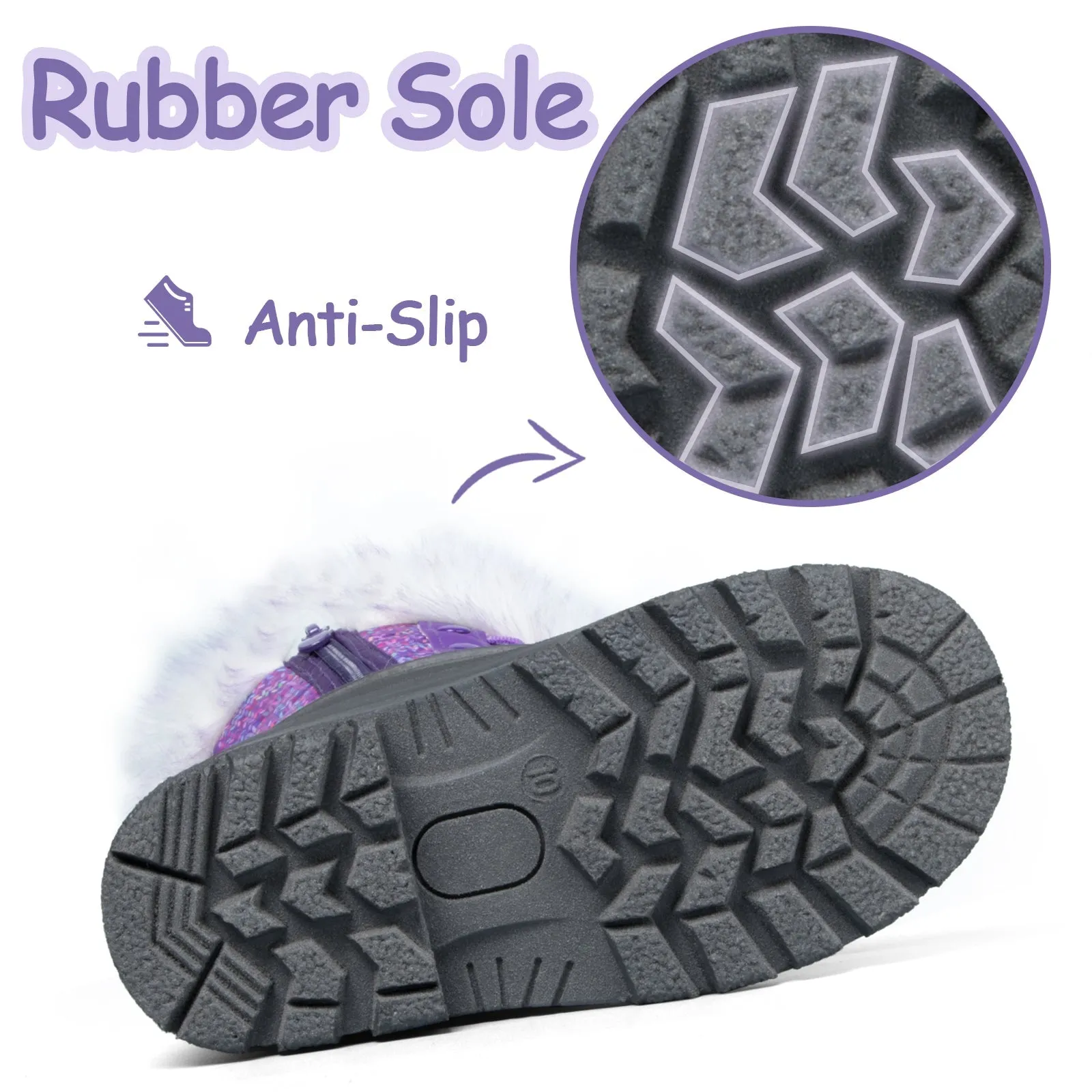 Purple Fur Collar Warm Non-Slip Snow Boots