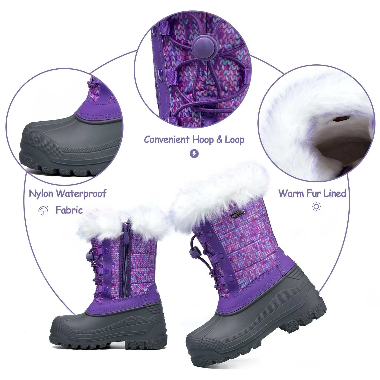 Purple Fur Collar Warm Non-Slip Snow Boots