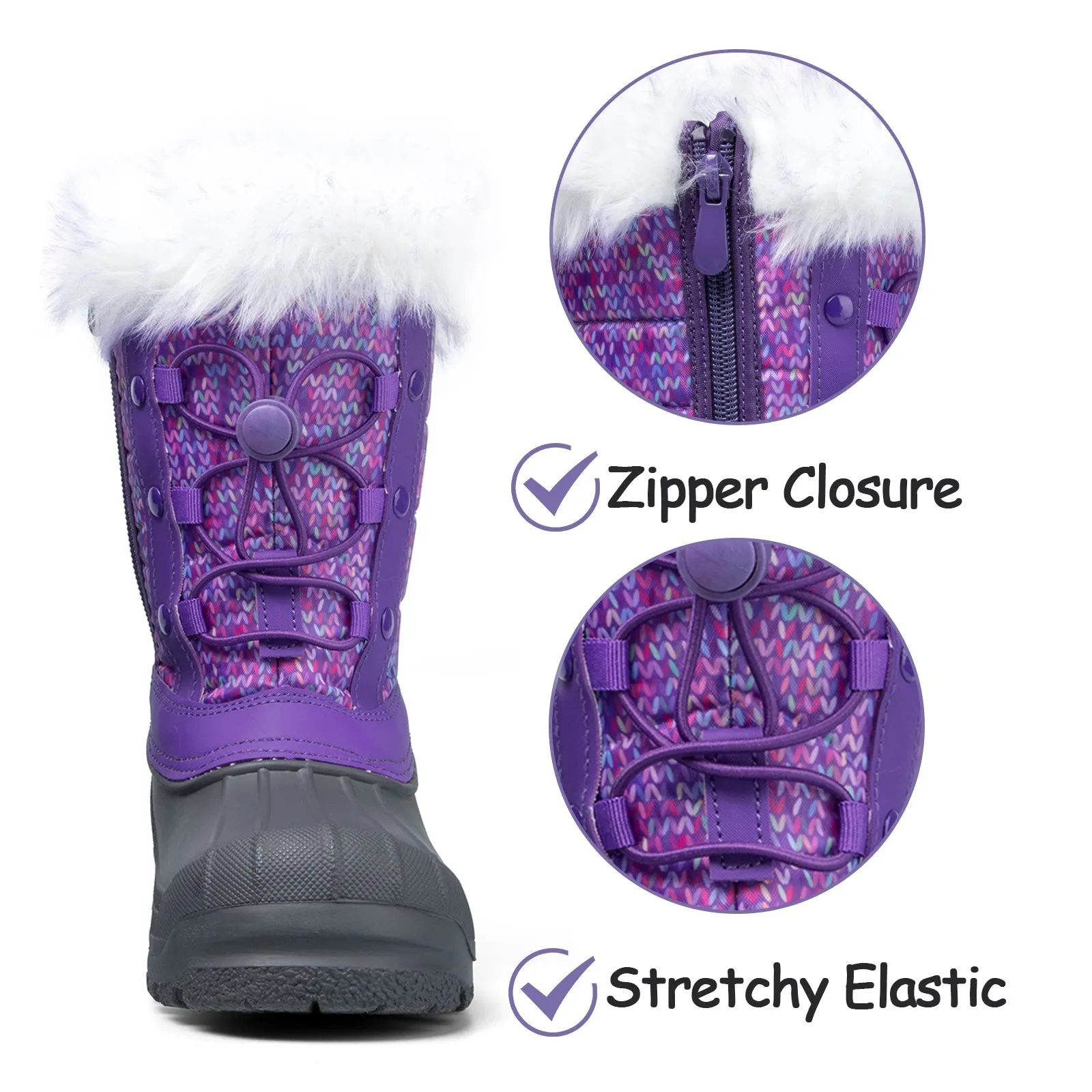 Purple Fur Collar Warm Non-Slip Snow Boots