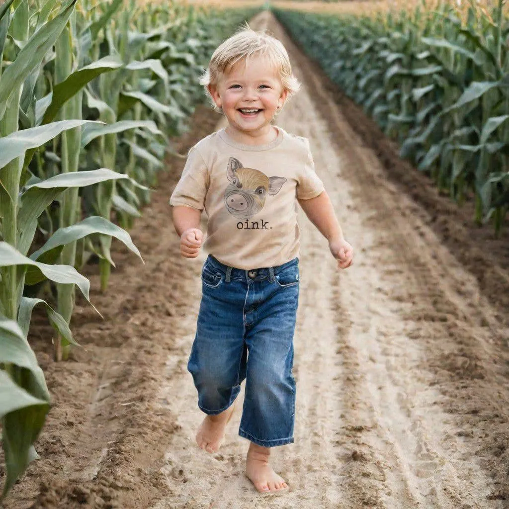 "Oink" Pig Country Western Casual Farm Summer Tee for Kids