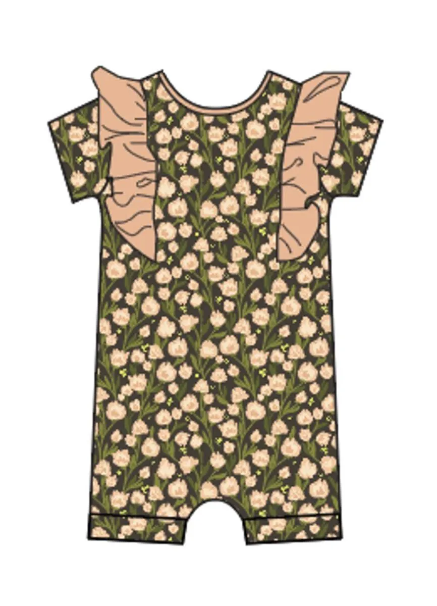 RAGS Short Sleeve Short Ruffle Rag Romper - Posies Phantom
