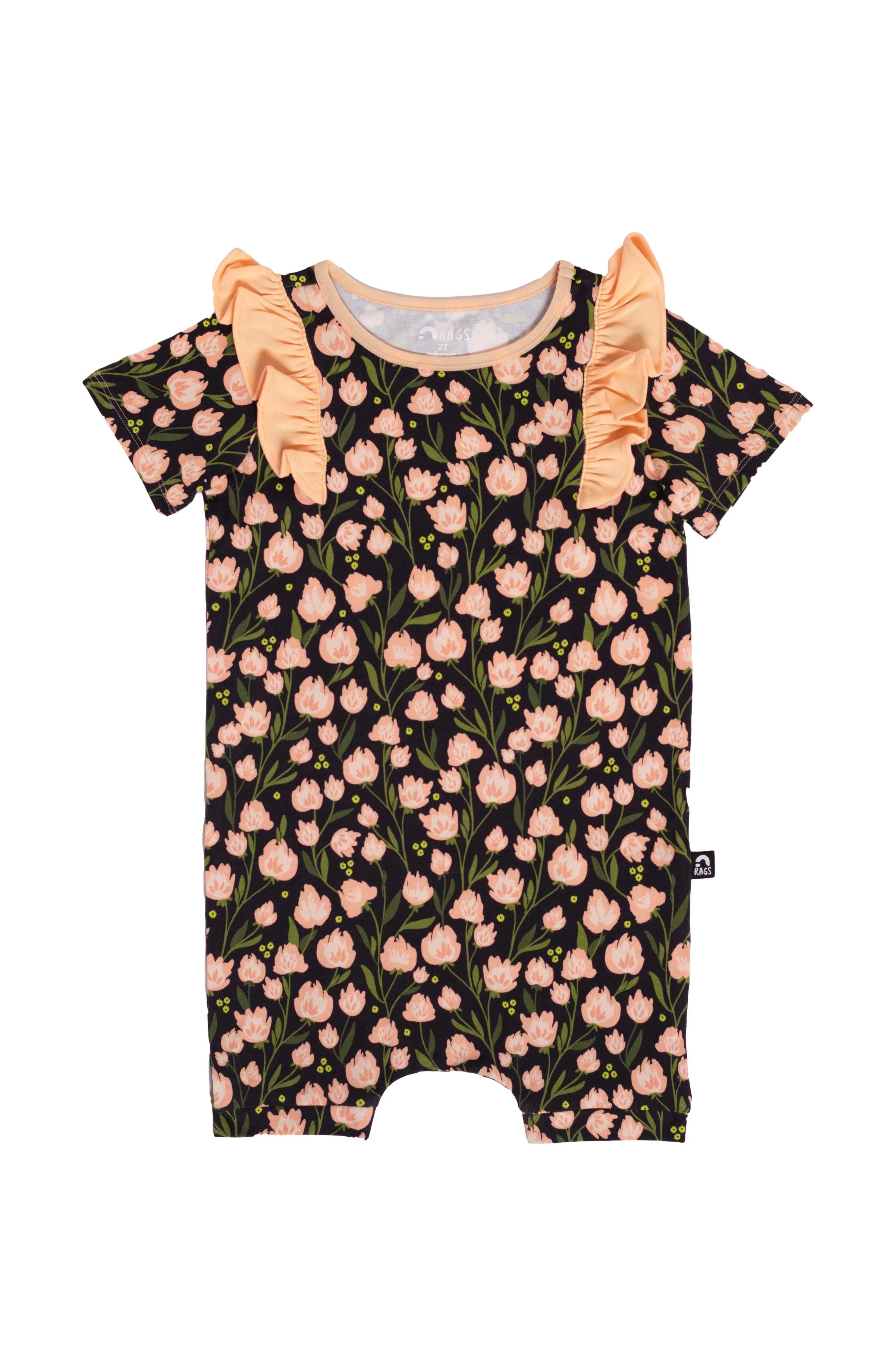RAGS Short Sleeve Short Ruffle Rag Romper - Posies Phantom