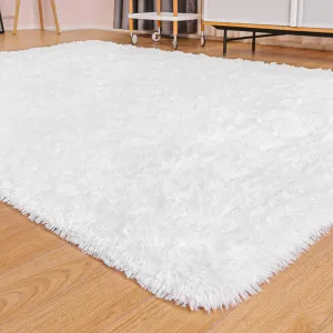 Rynx | Ophanie White Rugs For Bedroom, Girl Child Baby Shaggy Shag Fuzzy Soft Plush Blanket, Indoor Floor Living Room Rug For Youth Dorm Home Decor Aesthetics, Children's Room, 4 X 5.3 Feet